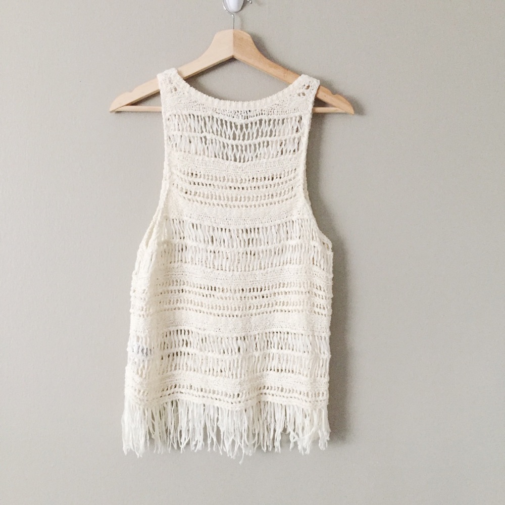 AEO Off-White Knit Fringe Tank Top - Picture 2 of 3